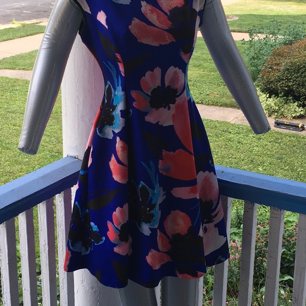 Vince Camuto Blue and Pink Floral Midi Dress